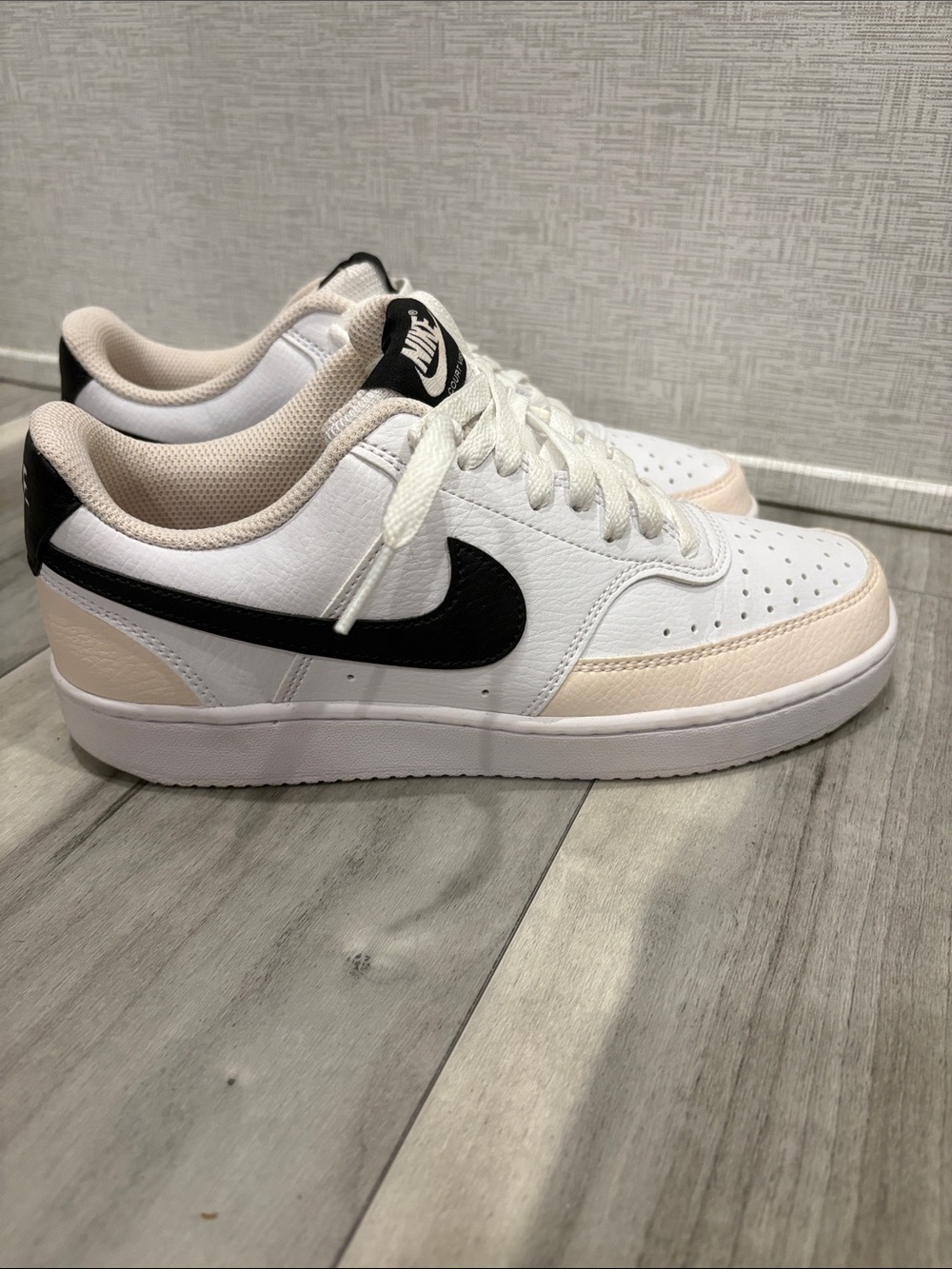 Nike Women’s White & Blush Low-Top Sneakers with Black Swoosh - Picture 3 of 3